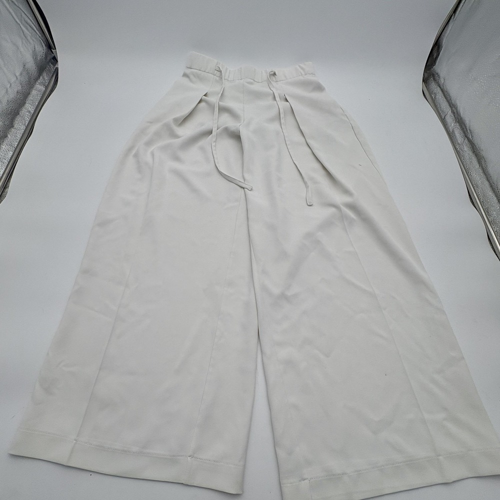 Wynne Layers Pants Womens PS White Cropped Wide Leg Pull On Elastic Waist‎